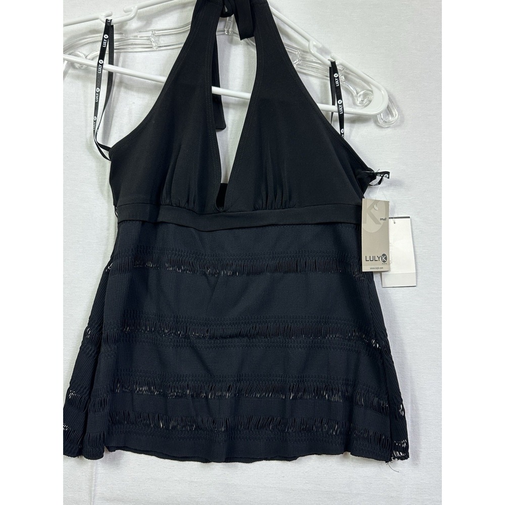 LULYK striped pointelle Halter Top Halterneck Top‎ color Black size S Small NWT